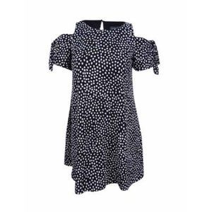 Black and white abstract print cold shoulder dress